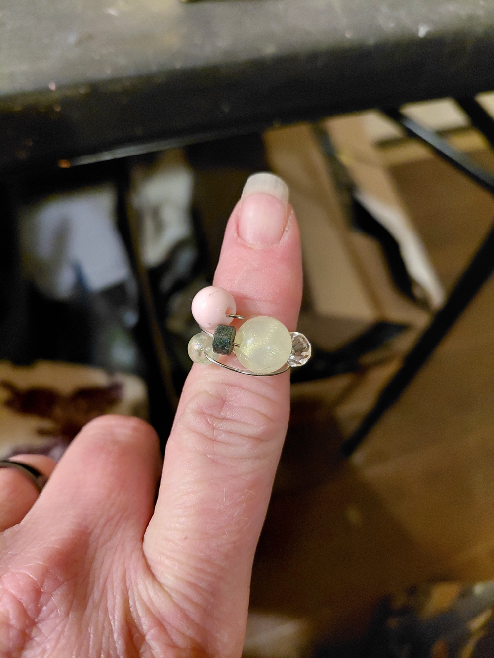 Pastel Bead Cluster Ring in Pink and Pale Green